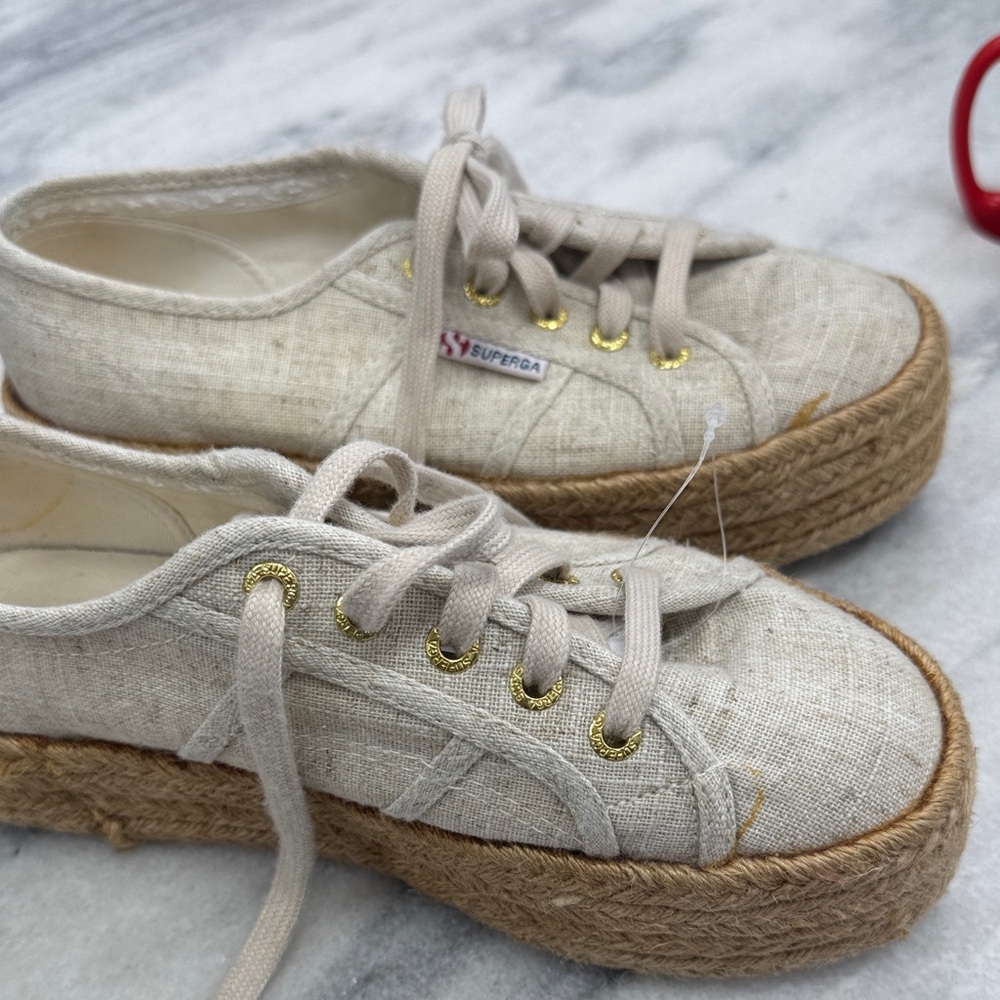 Superga Women's Beige Canvas Espadrille Shoes Size 38 - Picture 2 of 8